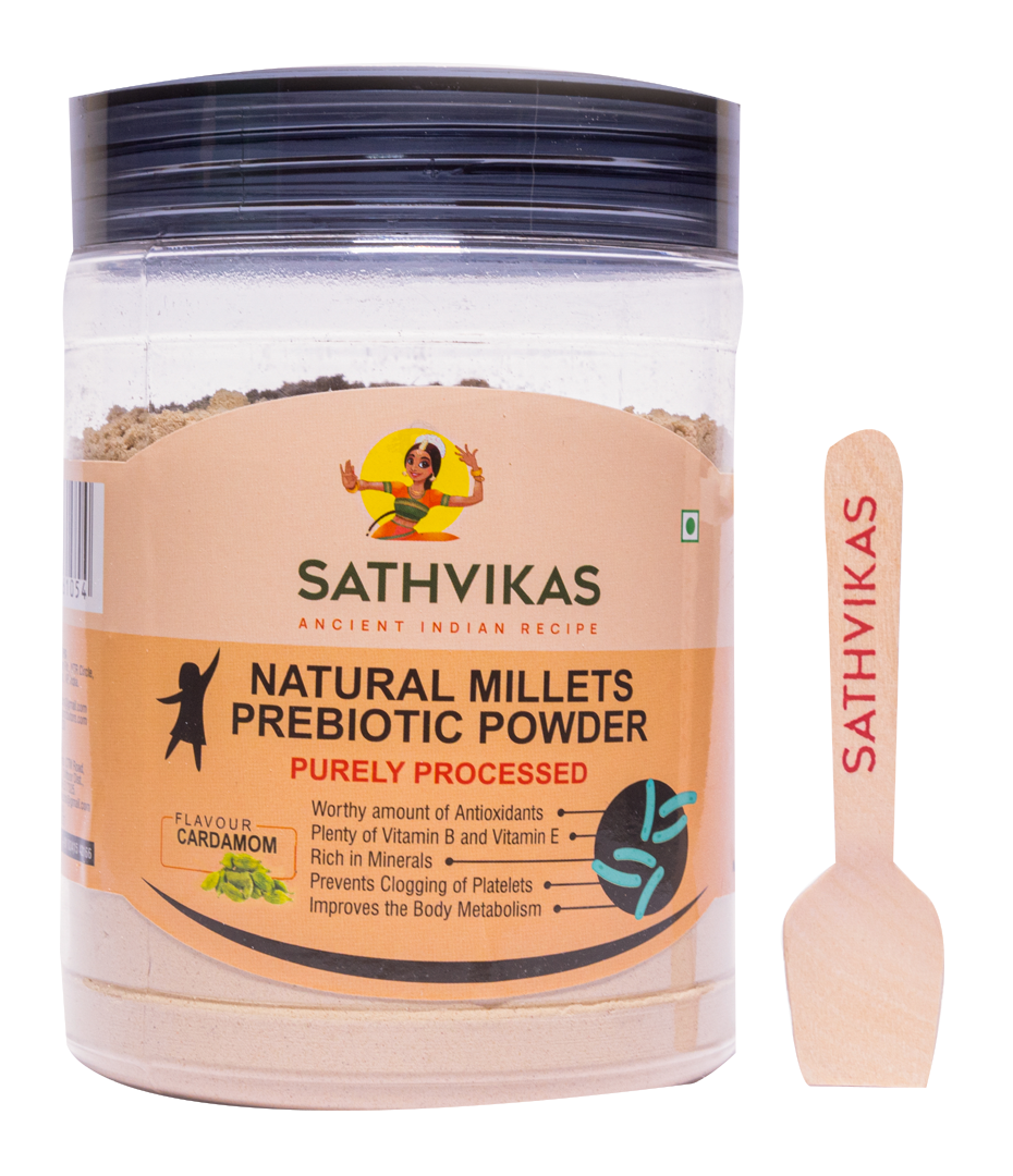 Sathvikas Natural Millets Prebiotic Powder (Cardamom Flavour) 500 Grams Pack Of 1.
